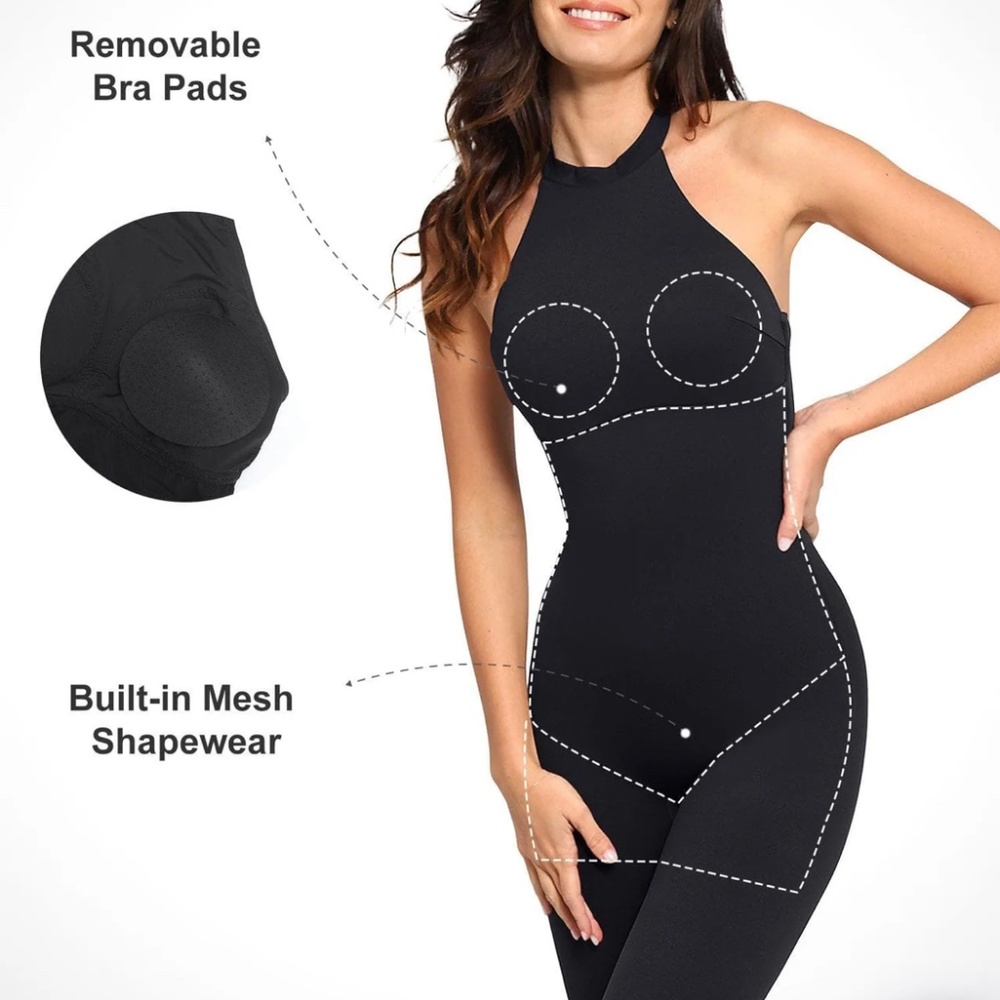 Popilush Built-In Shapewear Halter Jumpsuit Or Romper
